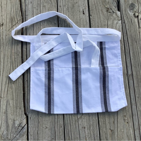 New POCKET White black stripe apron Teacher Vendor Waiter Workshop Kitchen Apron - Picture 5 of 8